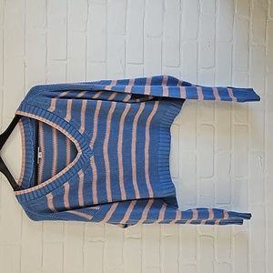 American Eagle V-Neck Striped Knit Sweater - Blue & Light Pink - XL